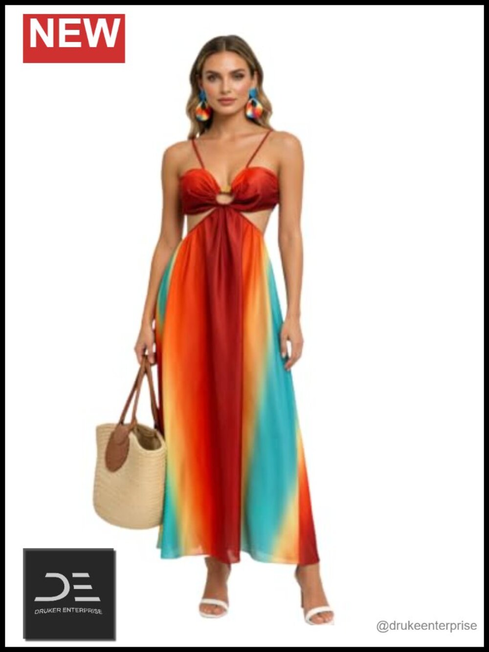 Tie Dye Off Shoulder Maxi Dress Gradient Cut Out Flowy Sundress